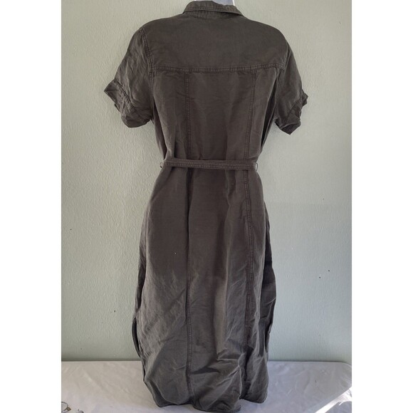 Lucky Brand Army Green Midi Shirt Dress Full Button Short Sleeve Collar Womens L - Picture 7 of 7